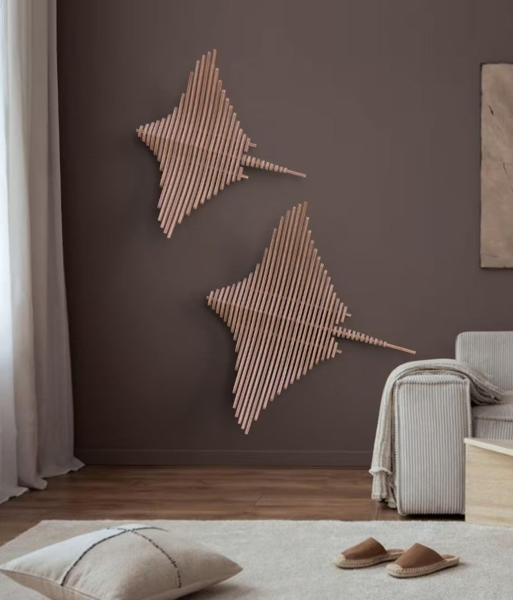 Wall-Mounted Stingray Wall Sculpture – Laser-Cut Horizontal Wall Art