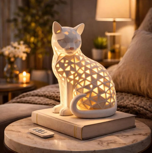Elegant Hollow Cat Lamp – Customizable Ambient Side Light